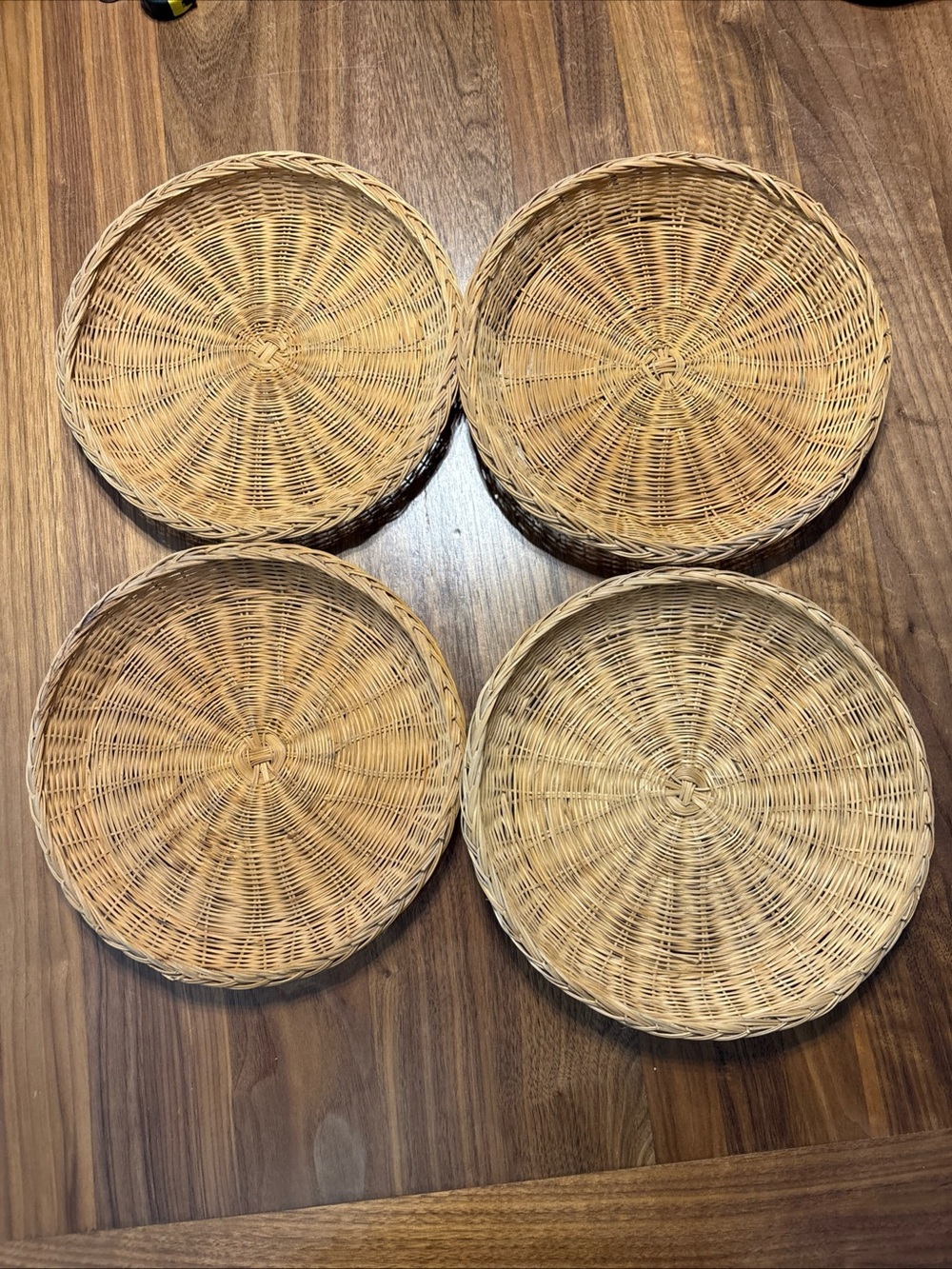 Natural Wicker Round Serving Trays - Set of 4, paper plate chargers, picnic